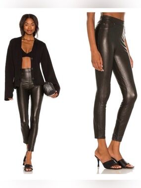 SPANX Noir Black Leather-Like Ankle Skinny Pant Sz S Shaping Tummy Control